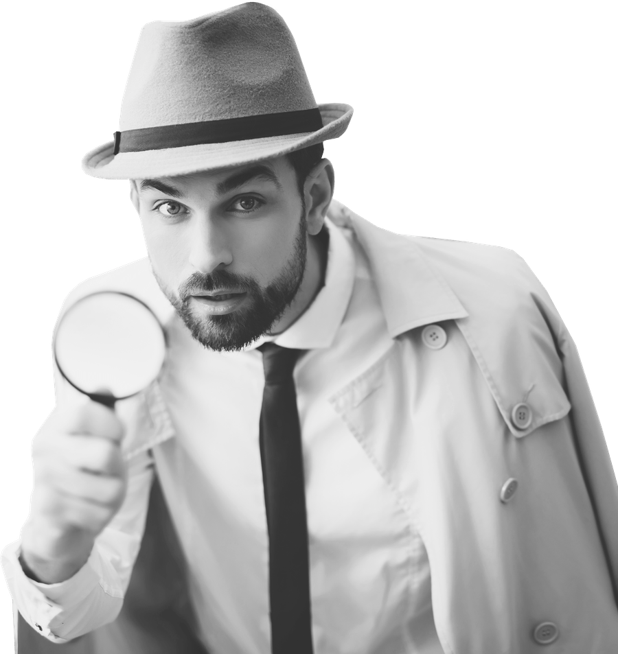 man is posing with magnifying glass SW